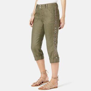 INC International Concepts 100% Linen Olive Green Boho Casual Pants Size 8
